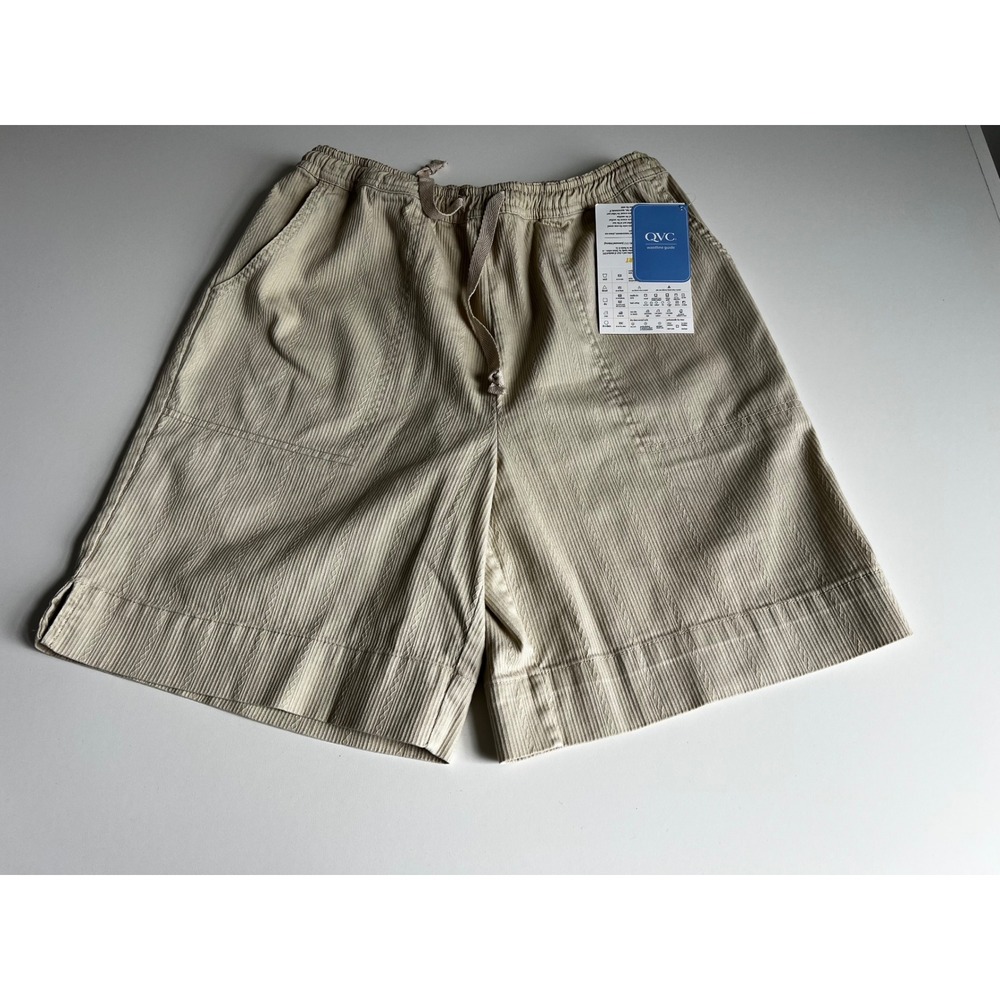 Denim & Co. Women's Corduroy Bermuda Shorts Beige Drawstring Waist Size Small